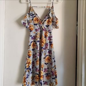 Mahina Boutique Blue Floral Wrap Dress Size Small